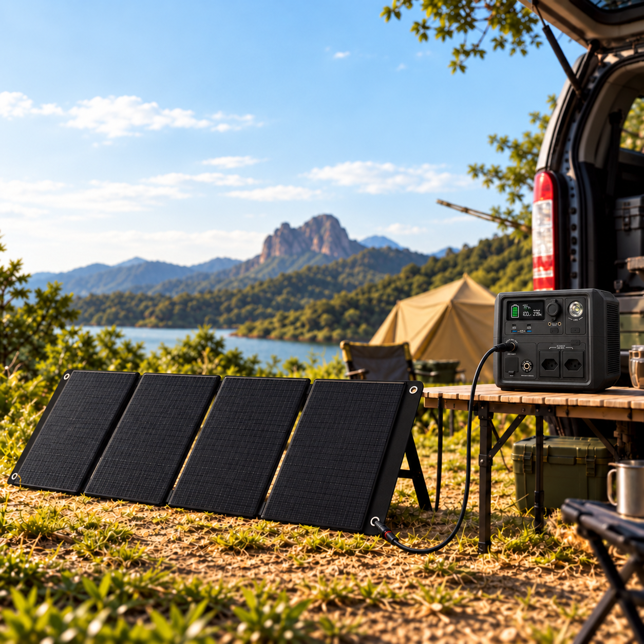 GEN600 recarregando por painel solar com entrada MPPT de ate 200W